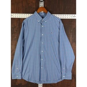 Vineyard Vines Gingham Button Front Whale Shirt Blue Pink‎ Plaid Men's XL EUC